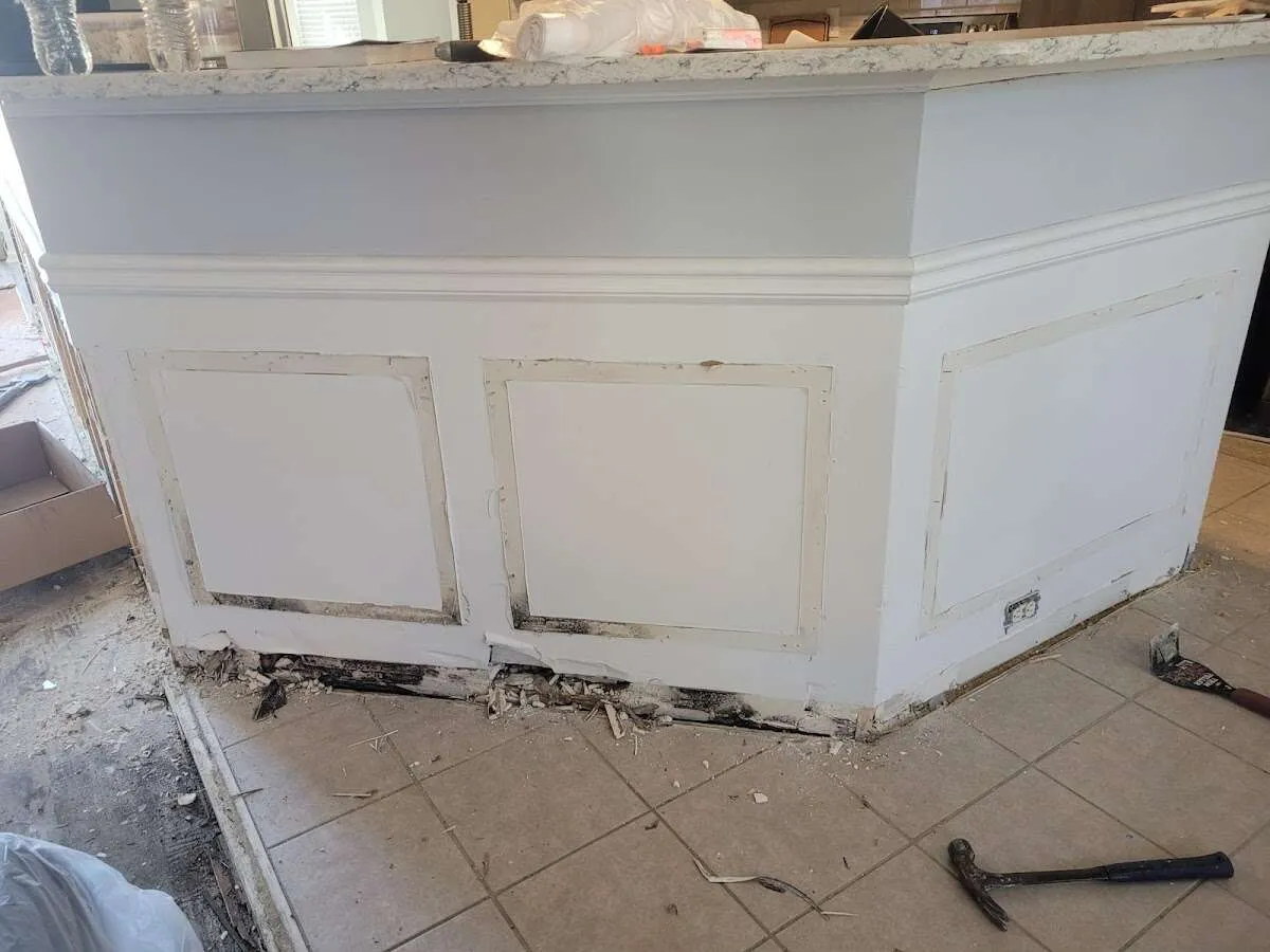 Water damage and mold on kitchen during Sewage Cleanup & Sanitation in Laguna Woods